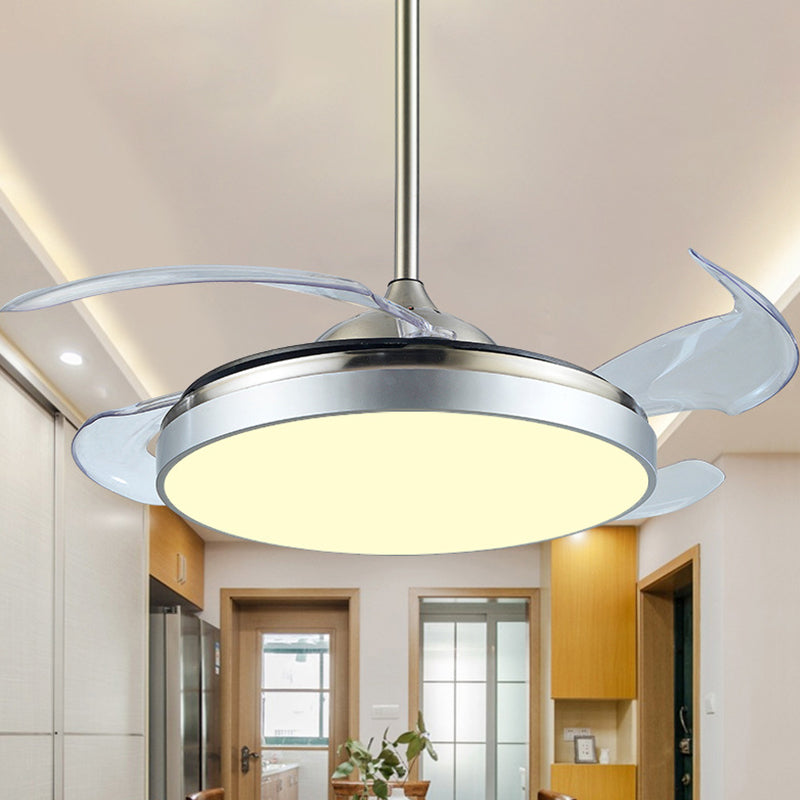 Contemporary Circular Semi Flush Light LED 42" W Acrylic Ceiling Fan Lighting in Silver with 4 Clear Blades, Remote/Wall Control/Frequency Conversion