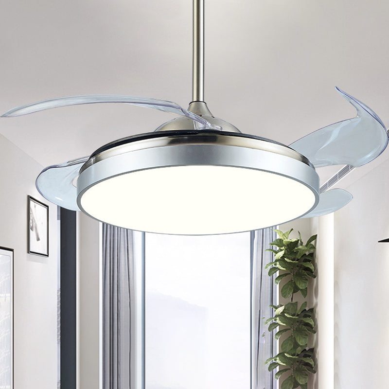 Contemporary Circular Semi Flush Light LED 42" W Acrylic Ceiling Fan Lighting in Silver with 4 Clear Blades, Remote/Wall Control/Frequency Conversion