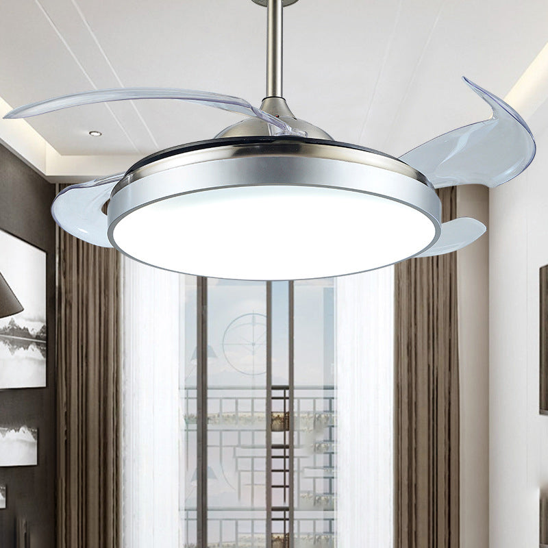 Contemporary Circular Semi Flush Light LED 42" W Acrylic Ceiling Fan Lighting in Silver with 4 Clear Blades, Remote/Wall Control/Frequency Conversion