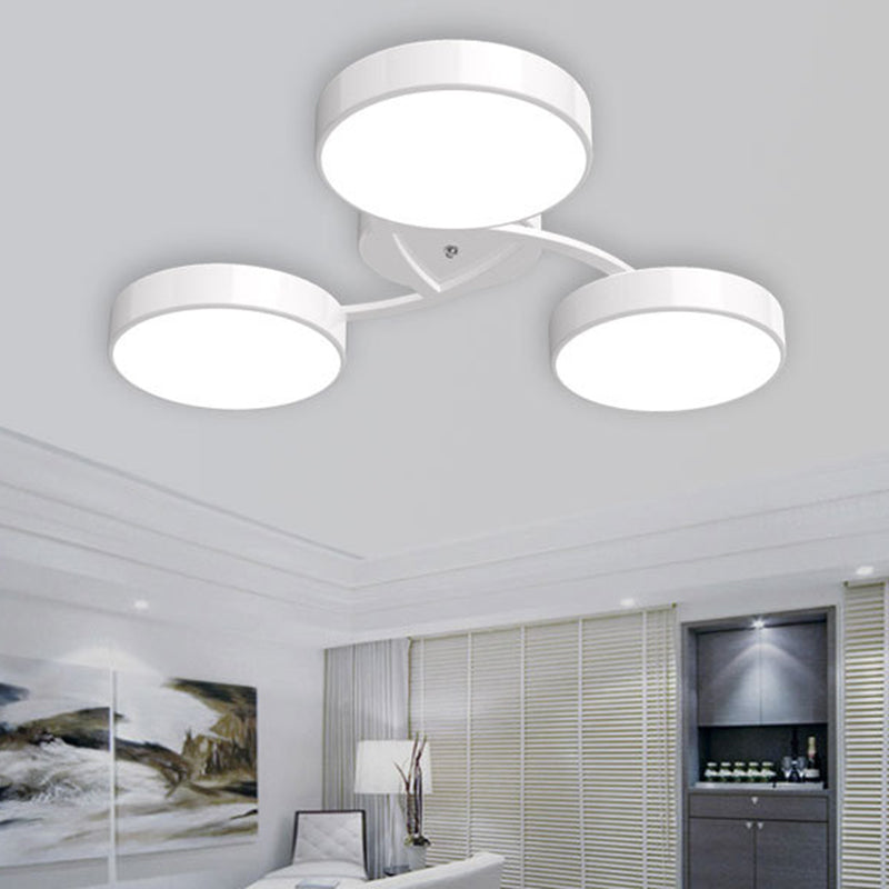 Black/White Drum Shade Ceiling Light 3/6/9 Heads Nordic Style Acrylic Semi Ceiling Mount Light for Living Room