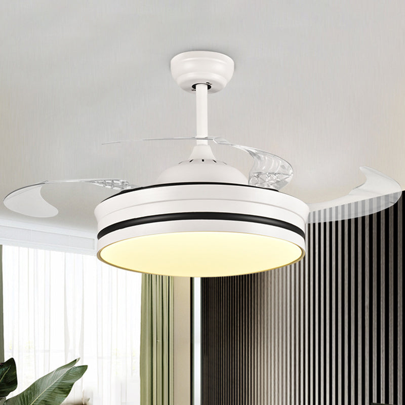 42" Wide Metal White Pendant Fan Light Ring LED Modern Semi Mount Lighting for Living Room, 4 Clear Blades