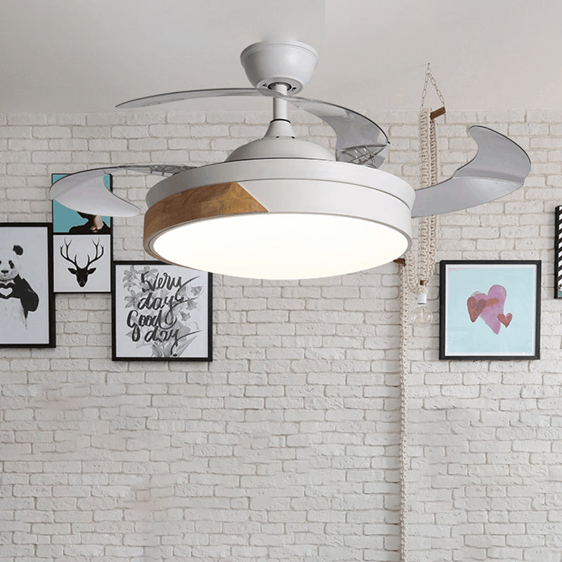 Simplicity Round Fan Lamp LED Metal Semi Flush Ceiling Light in White with 3 Clear Blades, 36"/42" Wide