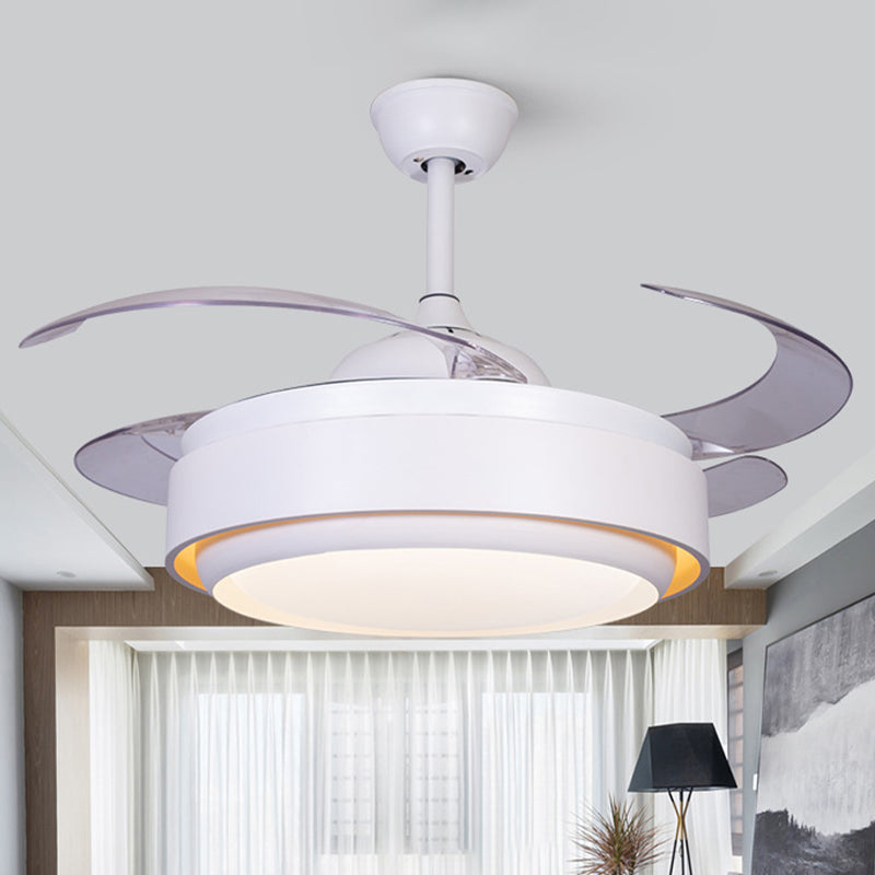 42" Wide Acrylic White Semi Flush Mount Circle LED Contemporary 4 Blades Fan Lighting for Bedroom, Remote/Wall Control