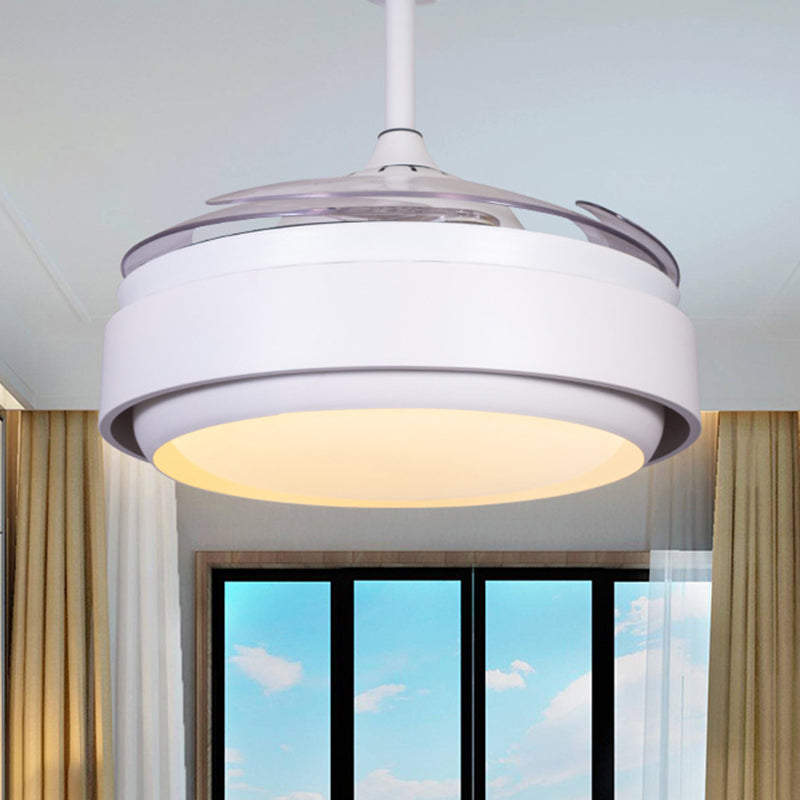 42" Wide Acrylic White Semi Flush Mount Circle LED Contemporary 4 Blades Fan Lighting for Bedroom, Remote/Wall Control