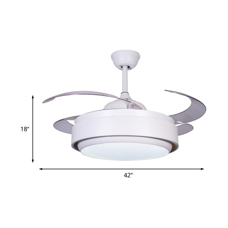 42" Wide Acrylic White Semi Flush Mount Circle LED Contemporary 4 Blades Fan Lighting for Bedroom, Remote/Wall Control