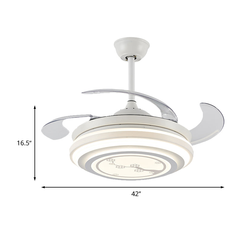 Modern Flower Pattern Semi Flush LED 42" W Acrylic Pendant Fan Lighting in White with 4 Blades, Remote/Wall Control/Frequency Conversion and Remote Control