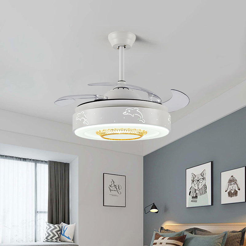 42" W Dolphin Pattern Bedroom Fan Light Minimalism Acrylic LED White Semi Mount Lighting with 4 Blades, Remote/Wall Control/Frequency Conversion and Remote Control