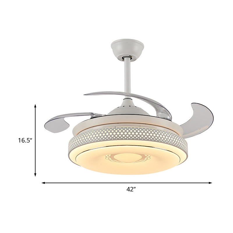 42" Wide White Ring Ceiling Fan Lamp Modernism Metal LED Bedroom Semi Flush Mount with 4 Clear Blades, Remote/Wall Control/Frequency Conversion and Remote Control