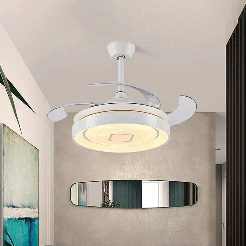 Circular Metal Semi-Flush Mount Modern LED 42" W Living Room 4 Blades Hanging Fan Light in White, Remote/Wall Control/Frequency Conversion and Remote Control