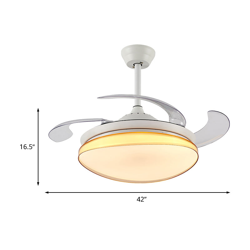 Curving Living Room Fan Lighting Simple Metal LED 42" W White Semi Flush Mount Light Fixture with Remote/Wall Control/Frequency Conversion and Remote Control, 4 Blades