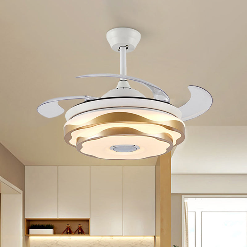 42" Width Gold LED Ceiling Fan Lighting Modernist Acrylic 2-Tier Semi Flush Mount with 4 Clear Blades, Remote/Wall Control/Frequency Conversion and Remote Control