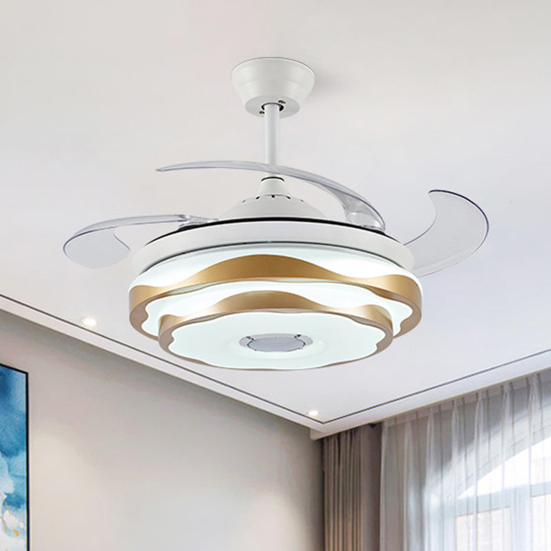 42" Width Gold LED Ceiling Fan Lighting Modernist Acrylic 2-Tier Semi Flush Mount with 4 Clear Blades, Remote/Wall Control/Frequency Conversion and Remote Control