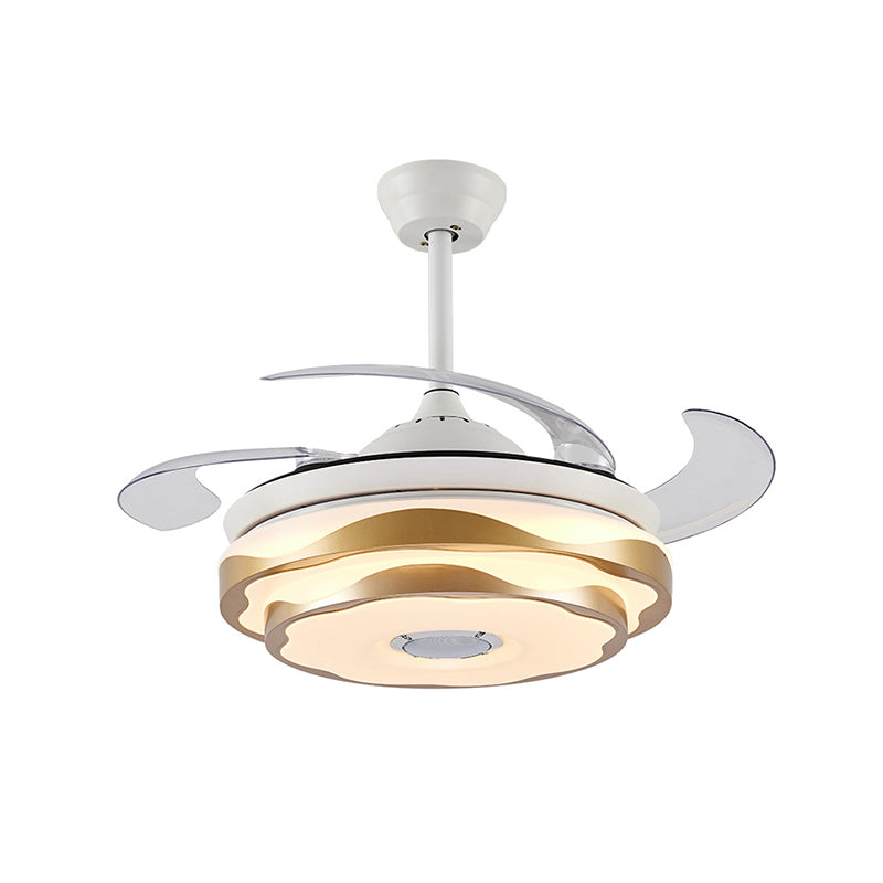 42" Width Gold LED Ceiling Fan Lighting Modernist Acrylic 2-Tier Semi Flush Mount with 4 Clear Blades, Remote/Wall Control/Frequency Conversion and Remote Control