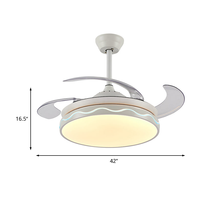 42" Wide Contemporary Circular Pendant Fan Lighting LED Acrylic Semi Flush Ceiling Light in White with 4 Blades, Remote/Wall Control/Frequency Conversion and Remote Control