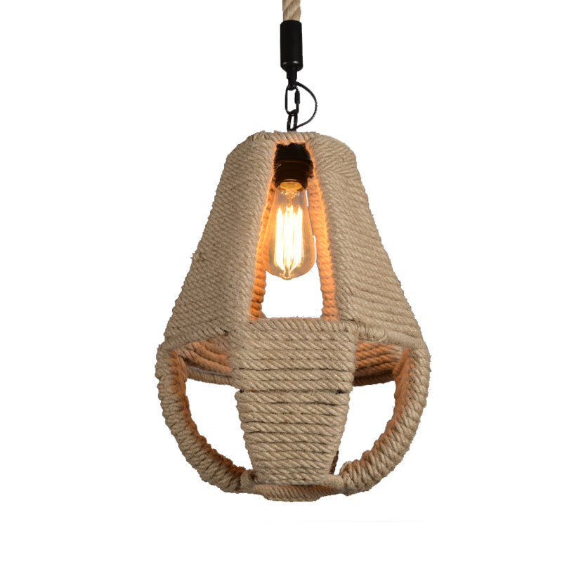 1 Light Pare Shape Pendant Lighting Industrial Beige Corde Broche de lampe suspendue pour le café