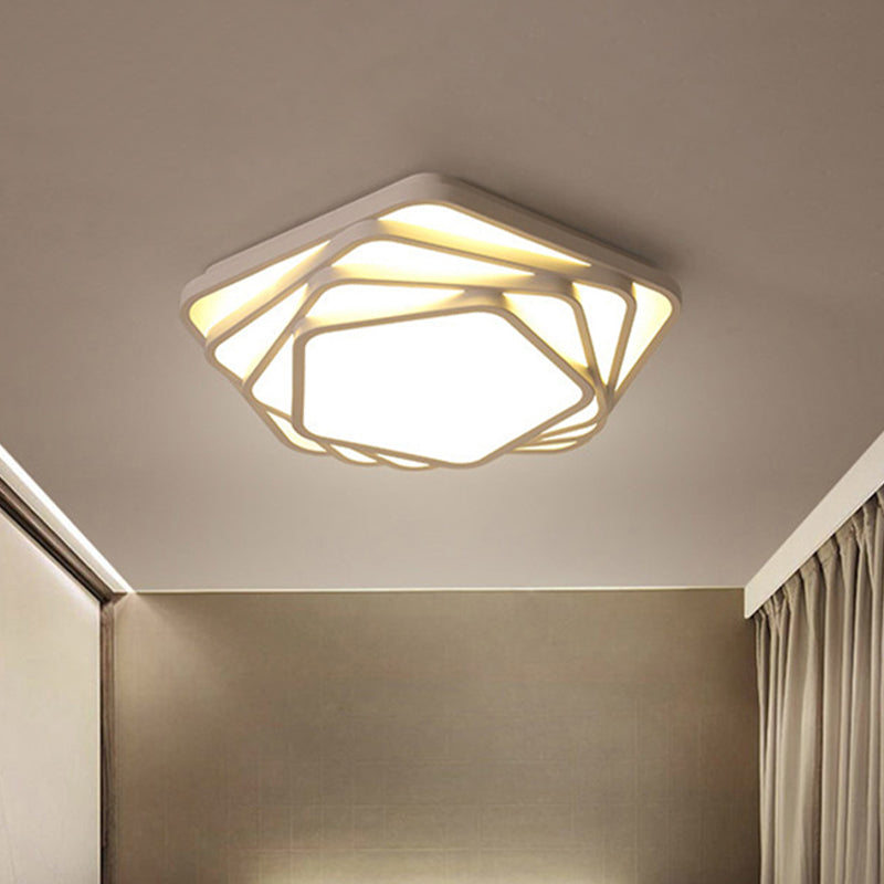 Pentagone Flush Ceiling Light Contemporary Metal LED White Bedroom Ceiling Mounted Light in Warm / White with Acrylic Diffuser