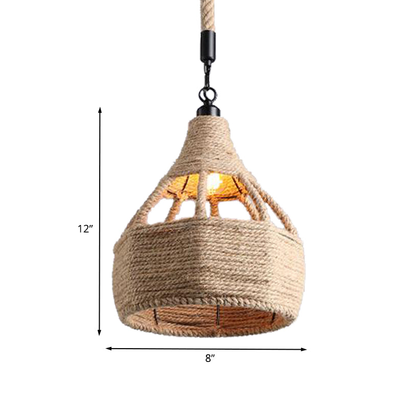 8 "/15" breed beige 1-bulb plafondlicht boerderij touw ui/zandloperhangende hanglamp voor coffeeshop