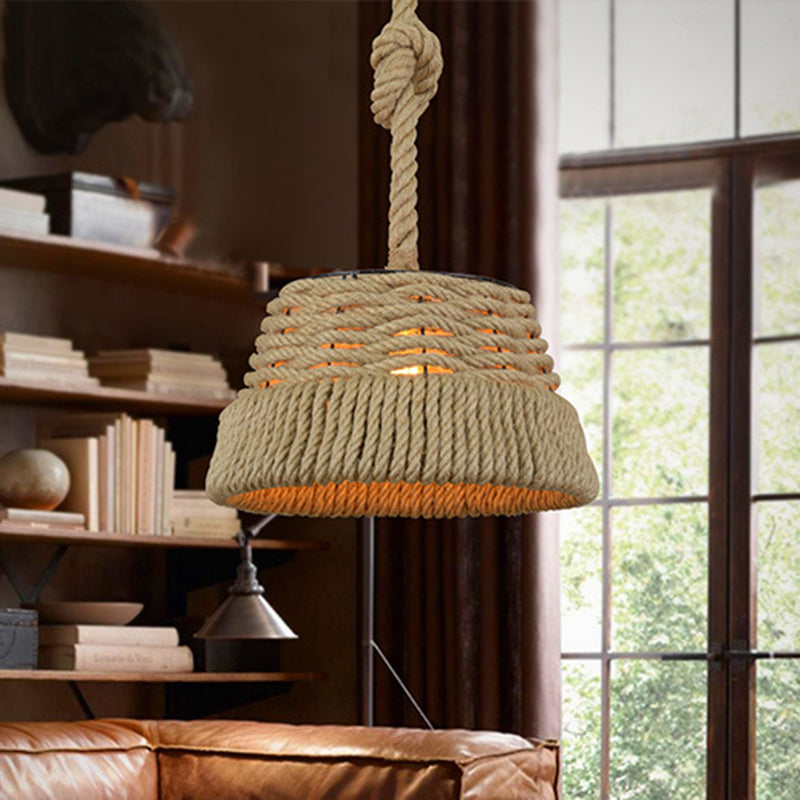 Industrial Tapered Hanging Light Kit 1 Head Rope Ceiling Pendant Lamp with Hand Woven Design for Restaurant