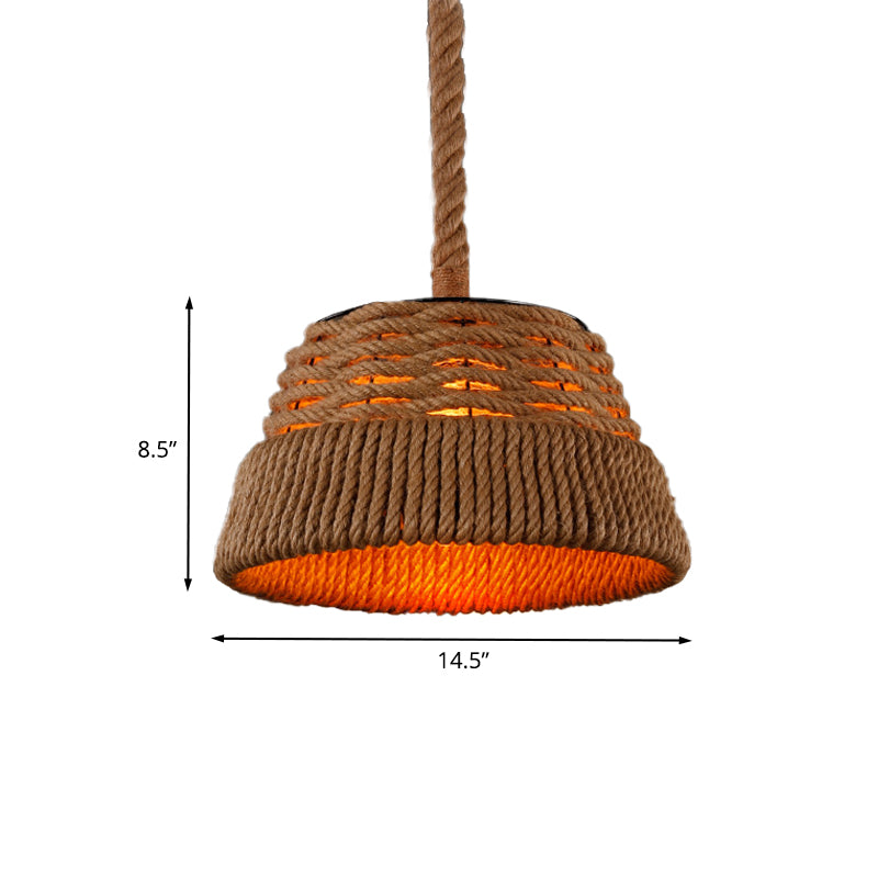 Industrial Tapered Hanging Light Kit 1 Head Rope Ceiling Pendant Lamp with Hand Woven Design for Restaurant