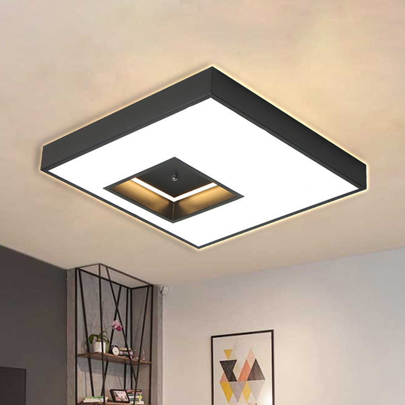 18"/23.5" Wide Square Flush Pendant Light Modern Stylish Warm/White Lighting LED Acrylic Ceiling Flush Mount in Black/White