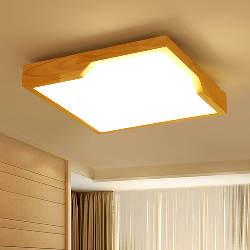 Wooden Square LED Ceiling Lamp Modern Single Light Flush Mount Lighting Fixture, 16"/19.5"/23.5" Wide