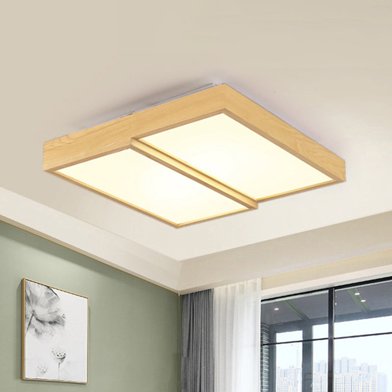 14"/19.5"/25.5" Wide Modern Rectangular Wooden Flush Mount Lighting 2-Light Ceiling Lamp in Warm/White Light