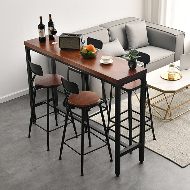 Dark Brown Modern Style Bar Table Solid Wood and Metal Coffee Shop Bar Table