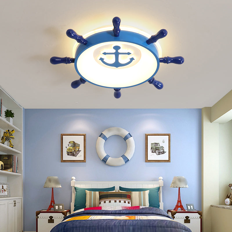 Round Shape LED Ceiling Lamp Kids Style Iron 2 Lights Flush Mount for Dining Room