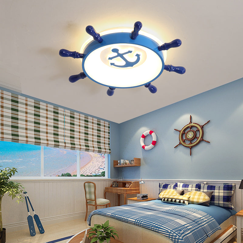 Round Shape LED Ceiling Lamp Kids Style Iron 2 Lights Flush Mount for Dining Room