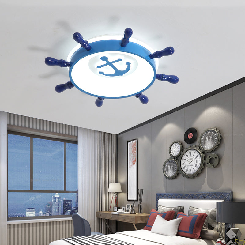 Round Shape LED Ceiling Lamp Kids Style Iron 2 Lights Flush Mount for Dining Room