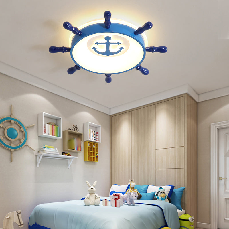 Round Shape LED Ceiling Lamp Kids Style Iron 2 Lights Flush Mount for Dining Room