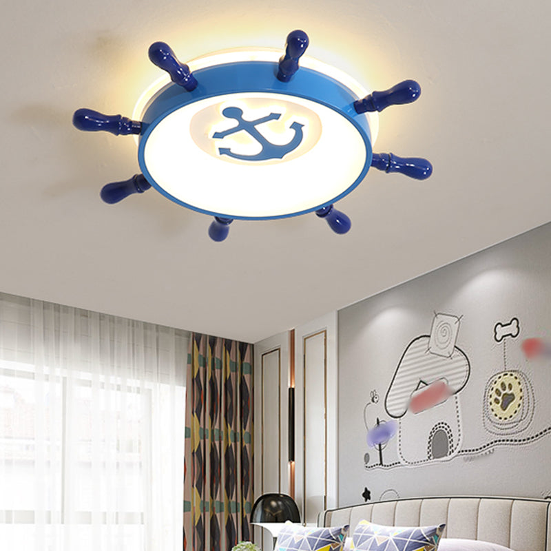 Round Shape LED Ceiling Lamp Kids Style Iron 2 Lights Flush Mount for Dining Room