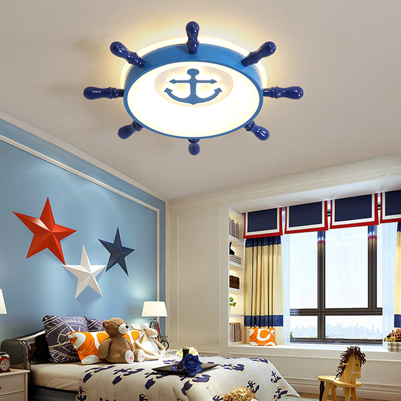 Round Shape LED Ceiling Lamp Kids Style Iron 2 Lights Flush Mount for Dining Room