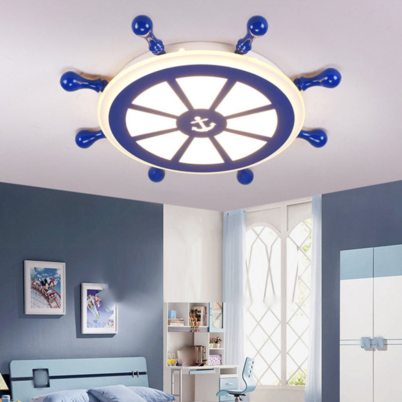 Round Shape LED Ceiling Lamp Kids Style Iron 1-Light Flush Mount for Bedroom