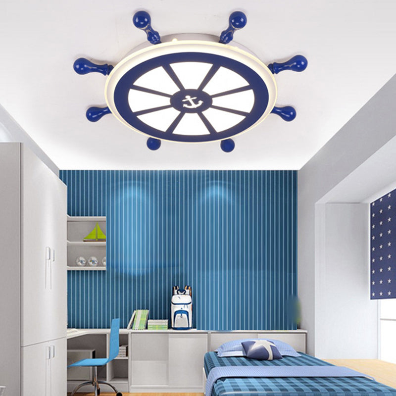 Round Shape LED Ceiling Lamp Kids Style Iron 1-Light Flush Mount for Bedroom