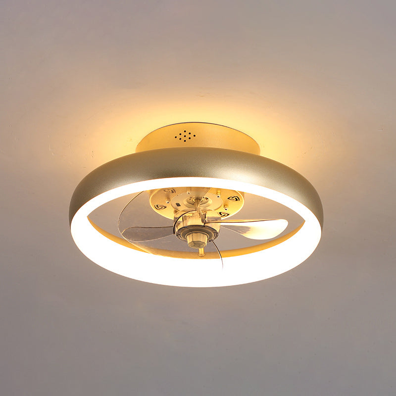 Circle Metal Ceiling Fan Lamp Modern Style LED Ceiling Light Fixture for Bedroom