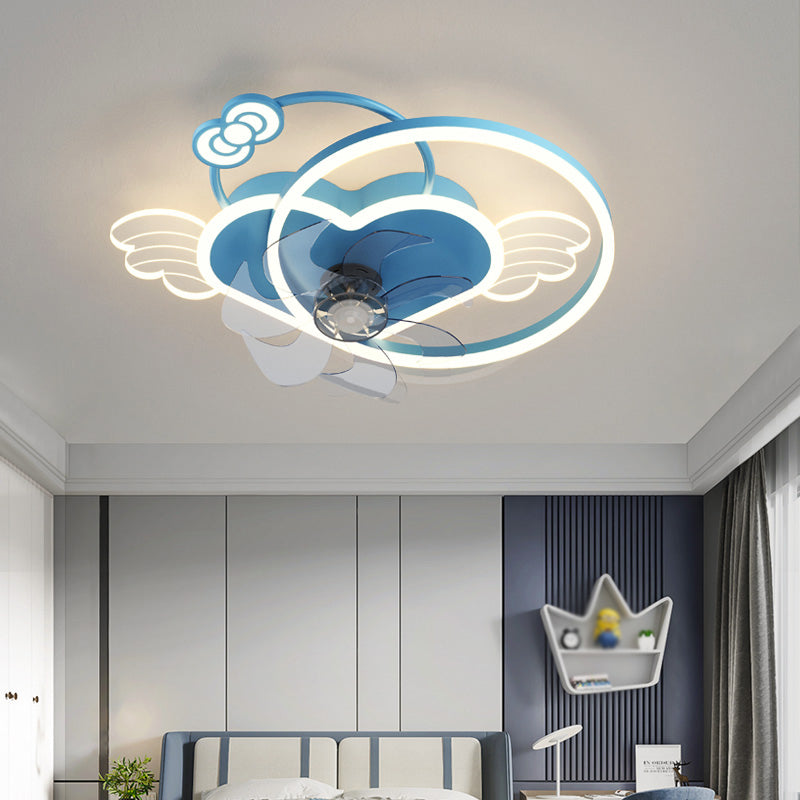 Metal Geometric Flush Mount Fan Light Modern Colorful LED Fan Light for Kid Room