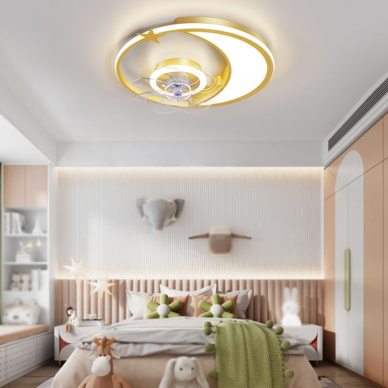 Metal Geometric Flush Mount Fan Light Modern Colorful LED Fan Light for Kid Room