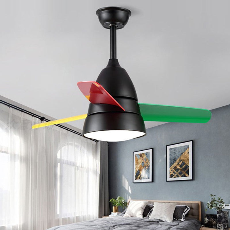 Conical LED Ceiling Fan Lamp Nordic Metal Bedroom Semi Flush Mount Ceiling Light