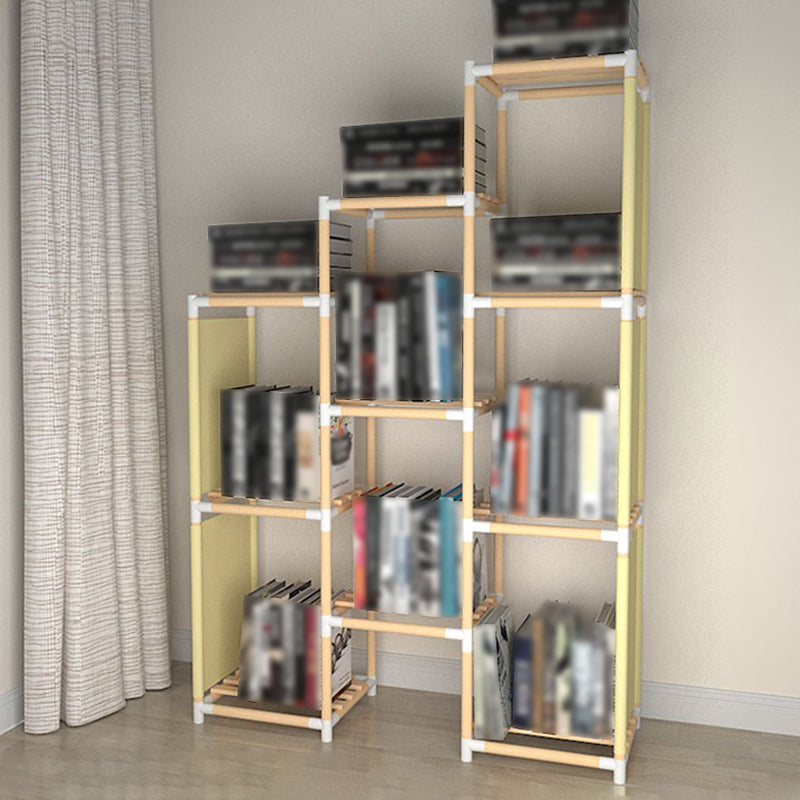 Libreria in stile contemporaneo aperta legna solida in scaffale di libri naturali