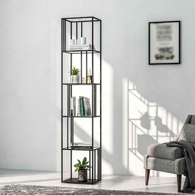 Modern open etagere boekenplank met 4 plank met ijzeren glazen plank