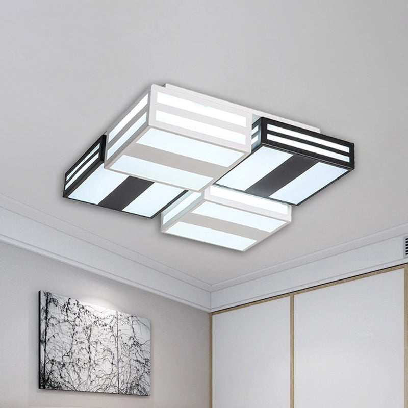 Contemporary Square Ceiling Lamp Acrylic Warm/White Lighting LED Bedroom Ceiling Mounted Light with Stripe Pattern in Black/White