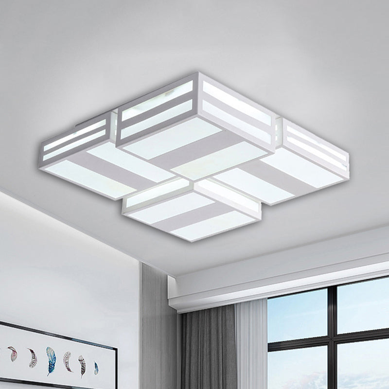 Lampada da soffitto quadrata contemporanea in acrilico con illuminazione calda/bianca Lampada da soffitto a LED per camera da letto con motivo a strisce in bianco/nero