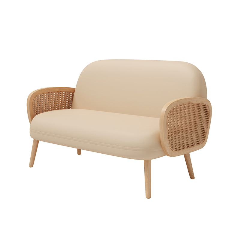 Divano trapuntato quadrati scandinavi beige con 4 gambe in legno per l'appartamento