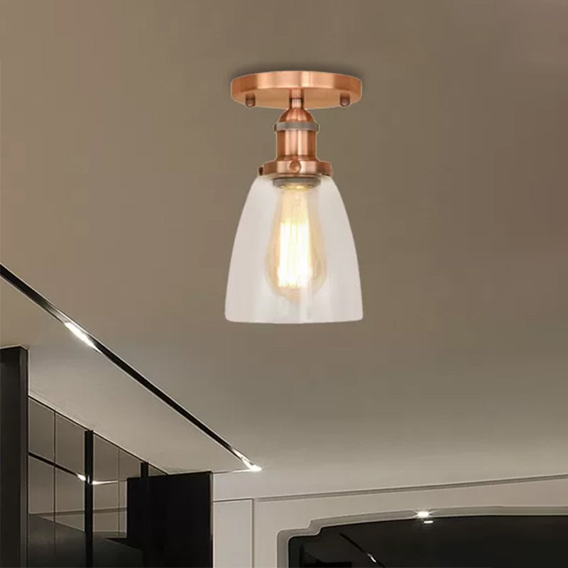 Brass/Copper/Rust One Light Ceiling Mount Industrial Clear Glass Conical Semi Flush Light for Foyer