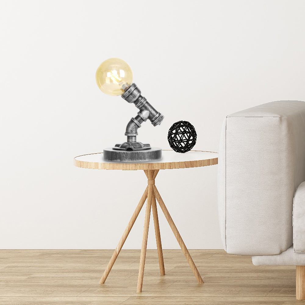 Globe Clear/Amber Glass Task Lighting Industrial Single Bulb Living Room Desk Lamp in Antique Silver