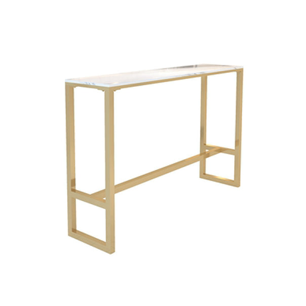 White Marble Bar Table with Rectangle Table Top Gold Trestle Table - 41.3" H