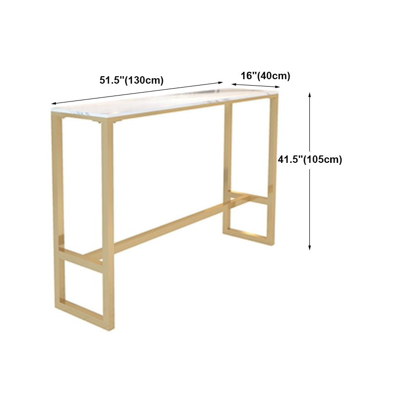 White Marble Bar Table with Rectangle Table Top Gold Trestle Table - 41.3" H