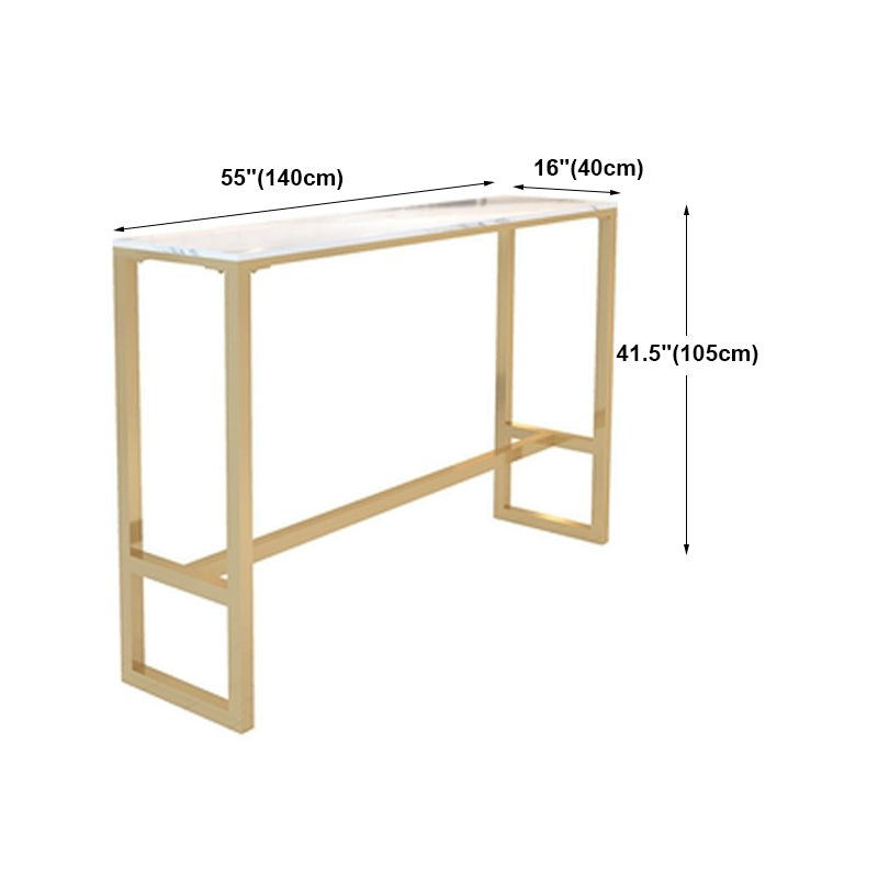 White Marble Bar Table with Rectangle Table Top Gold Trestle Table - 41.3" H