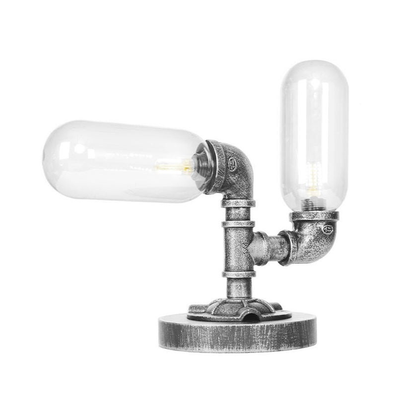 Tube Shade Living Room Task Lighting Industrial Clear/Amber Glass 2 Lights Antique Silver Sconce Lamp with Base